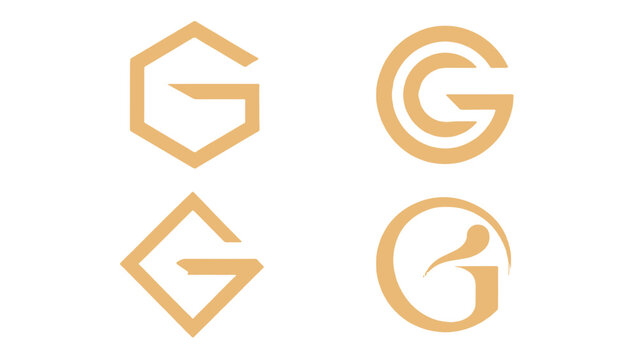 Set of golden geometric letter G monogram logo designs