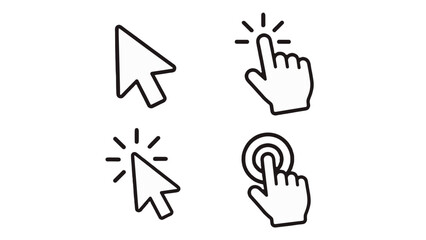 Fototapeta premium Set of cursor and hand click outline icons on white