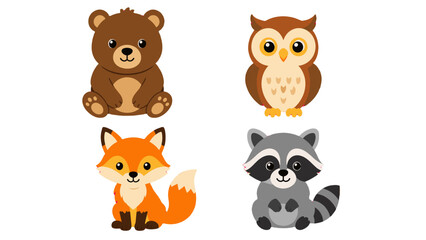 Cute cartoon bear owl fox and raccoon animal set © icon_art