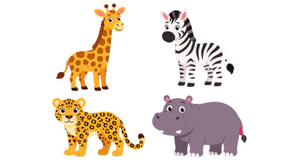 Cute cartoon safari animals set with giraffe zebra leopard and hippo © icon_art