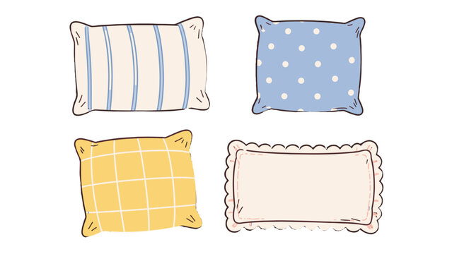 Hand drawn decorative pillow set with striped, dotted and plaid cushions