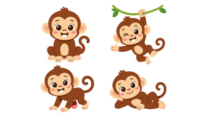 Cute cartoon monkey characters in four different poses © icon_art