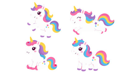 Cute cartoon unicorn character set with rainbow mane and tail © icon_art