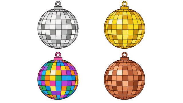 Set of four mirrored disco balls in different metallic colors