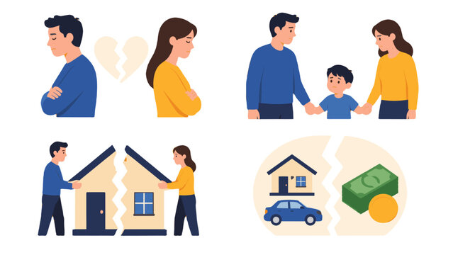 Divorce and family separation concept with child and property division