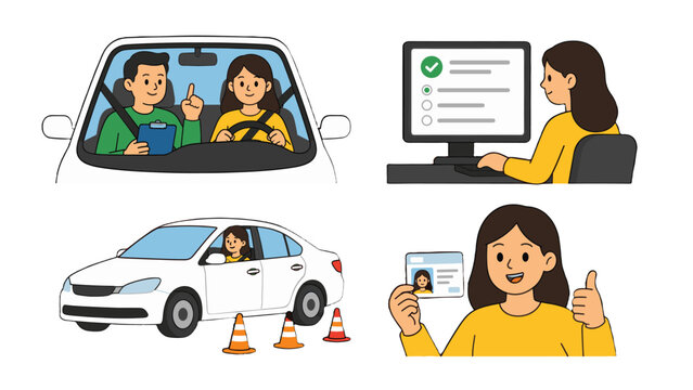Driving school lessons, computer test, road exam and license