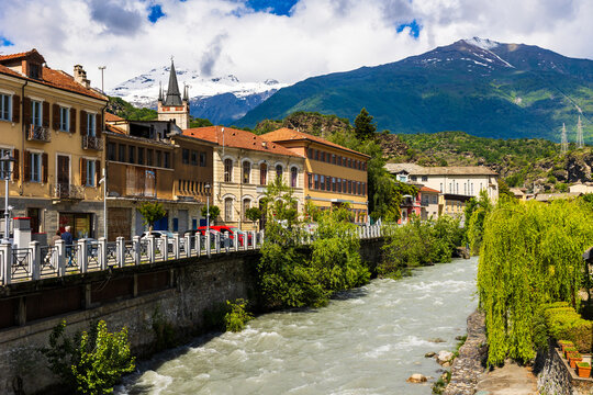 Dora Riparia river flowing through the city center of Susa
