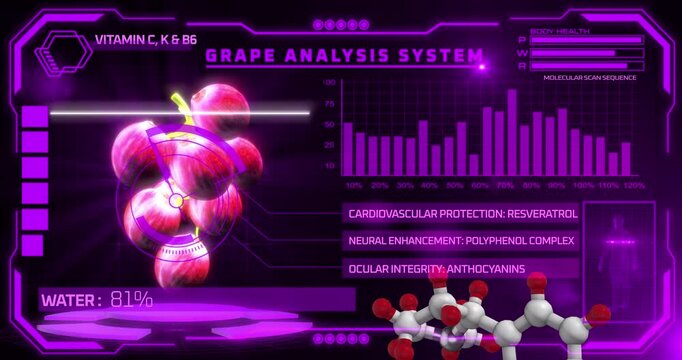 Futuristic grape analysis system ui health nutrition biotech scan
