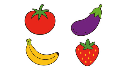Obraz premium Hand drawn fruit and vegetable doodles on white background
