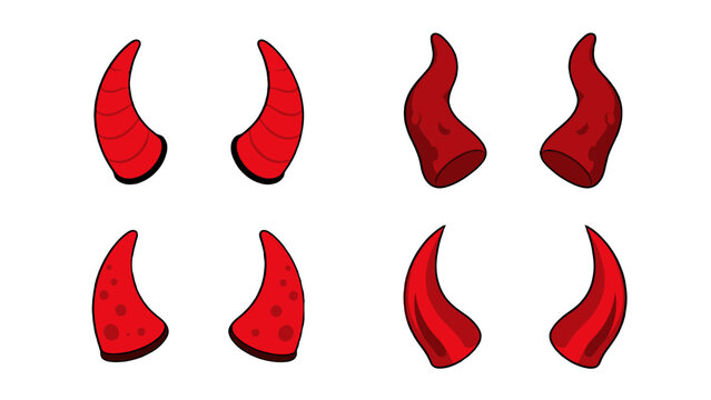 Set of red cartoon devil horns isolated on white background
