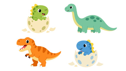 Cute cartoon dinosaur set with baby dinos and eggshells © icon_art