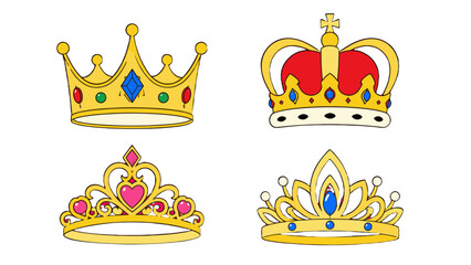 Set of four colorful royal crowns and tiaras on white background © icon_art