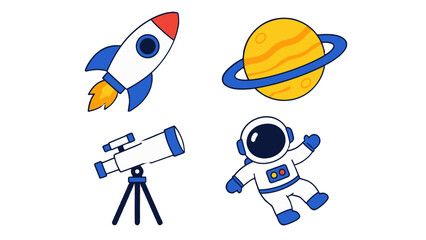 Hand drawn space doodles with rocket planet telescope and astronaut © icon_art