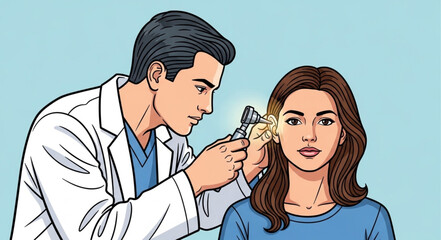 Fototapeta premium Doctor examining a young womans ear with an otoscope.