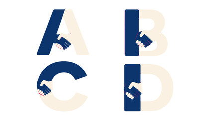 Alphabet letters A B C and D with handshake shapes © icon_art