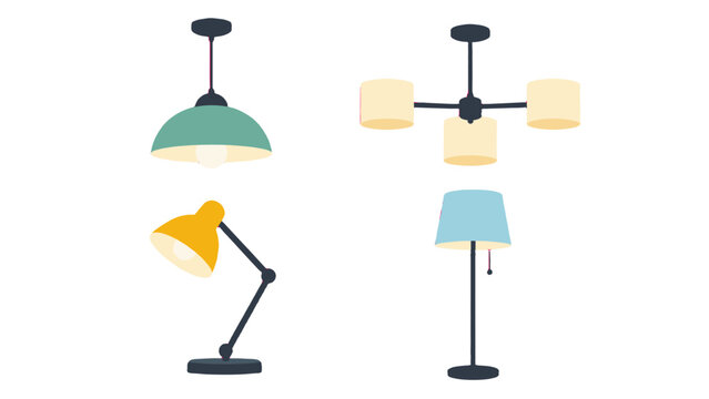 Set of interior lamps including pendant table ceiling and floor