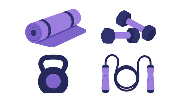 Vector fitness equipment set with mat dumbbells kettlebell and rope