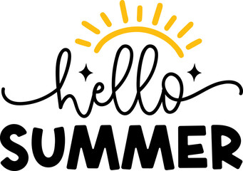 Summer season vector design. Colorful hand lettered Hello summer typography text with tropical holiday elements © Bundle Store