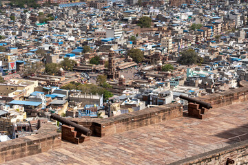 Fototapeta premium Jodhpur, India - March 29, 2014: Big ancient cannons inside Mehrangarh Fort.