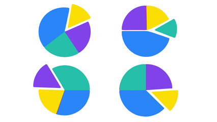 Fototapeta premium Colorful isometric pie chart set with segmented circular graphs