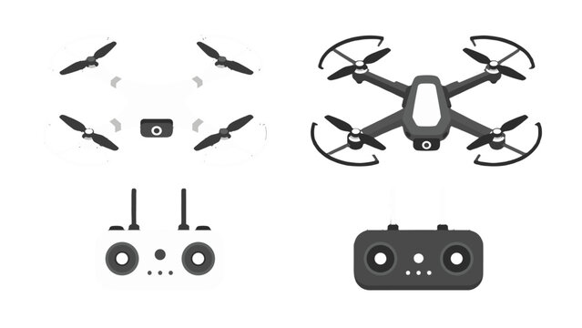 Isometric quadcopter drones with remote controllers set