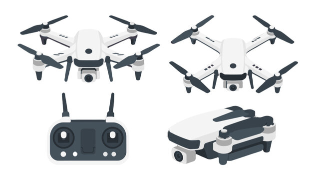 Isometric quadcopter drone set with remote controller