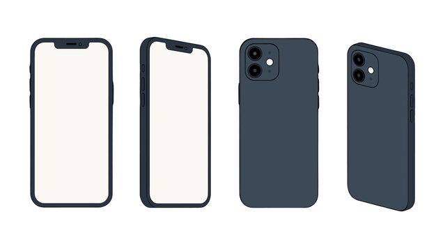 Isometric smartphone mockup set with front and back views