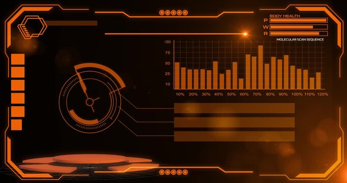 Futuristic orange hud ui technology interface with data display