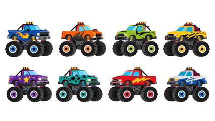Set of colorful monster trucks in cartoon vector style © icon_art