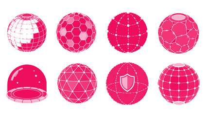 Set of pink glossy abstract sphere and dome network icons © icon_art