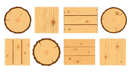 Set of wooden planks and tree trunk cross sections vector © icon_art