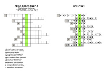 Obraz premium Crossword puzzle solution sheet displaying total balance financial terms, representing educational concepts, and providing a useful study tool for accounting students. 