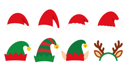 Set of Santa hats, elf hats, and reindeer antlers vector © icon_art