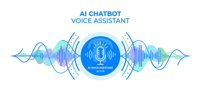 AI chatbot voice assistant interface with audio waves.