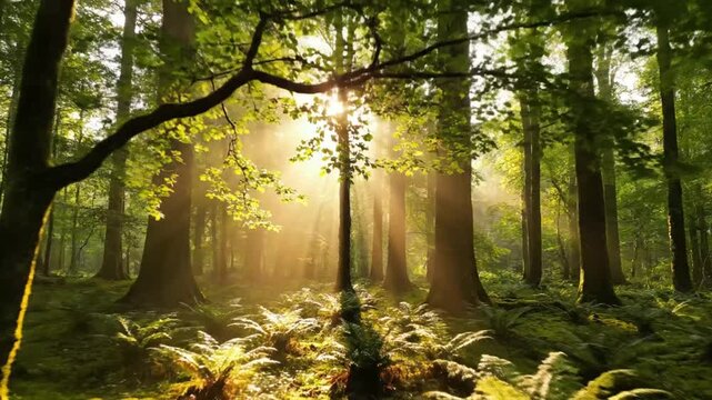 sunlight filtering through a dense forest.