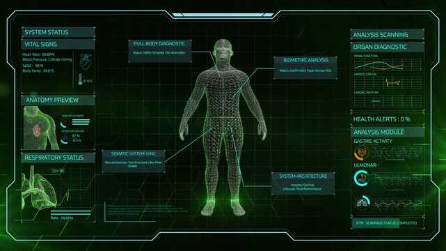 Ai health scan interface digital human body diagnostics hud