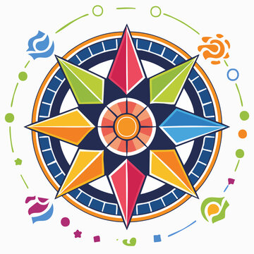 Colorful Compass Rose with Decorative Elements