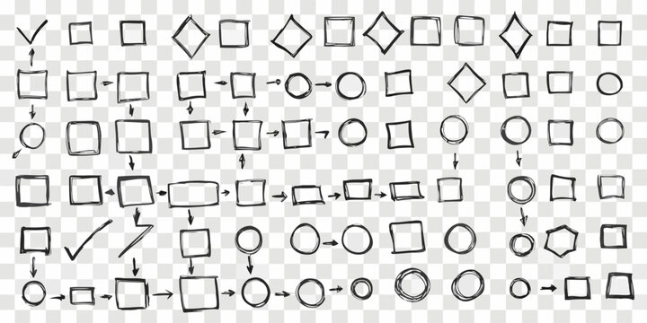 Hand Drawn Flowchart Shapes With Arrows On Transparent Background