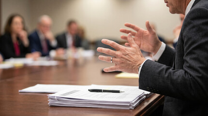 Fototapeta premium Parliamentary committee meeting with lawmakers discussing policy and legislative agenda