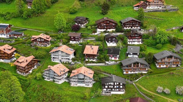Traditional swiss chalets in an alpine village of Wengen