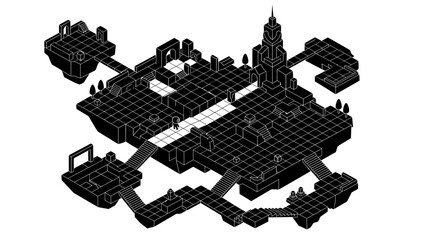 Obraz premium Black 3D model of a city.