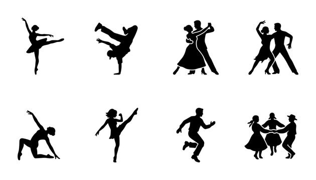 8 Dance Silhouettes Icon Set, Silhouette, for Performance and Movement Concepts