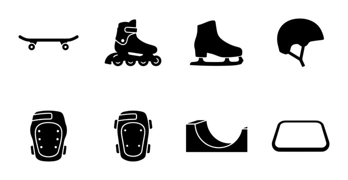 Skateboarding and Rollerblading Silhouette Icons Set for Extreme Sports