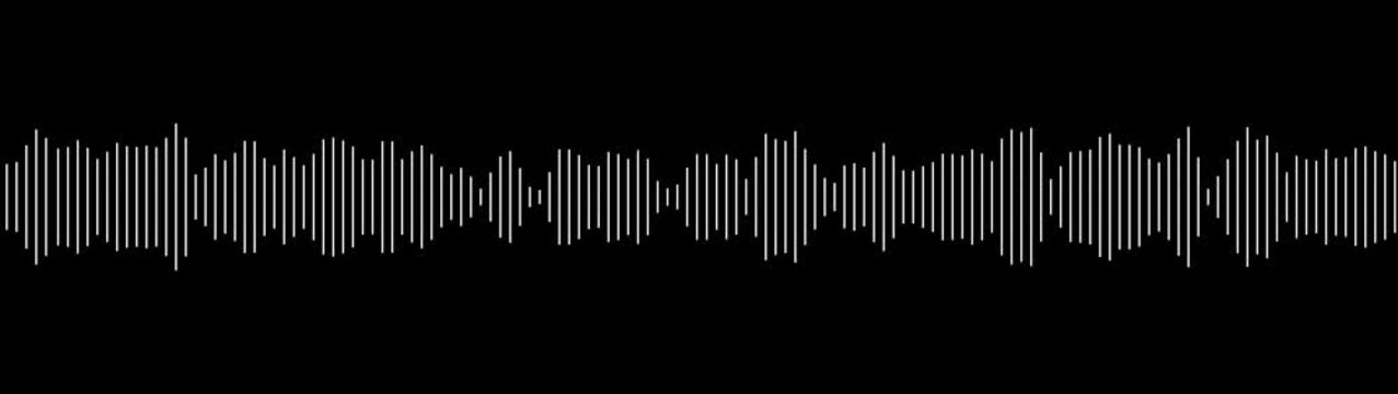 Grey audio waveform visualization representing sound frequency on a plain black background