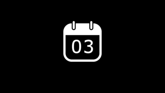 White calendar showing the number zero three on a black background