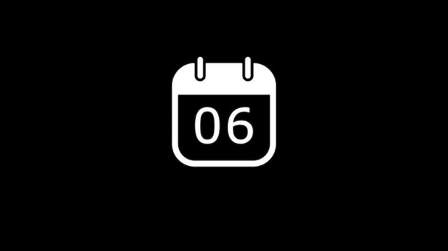 White calendar showing the number zero six on black background