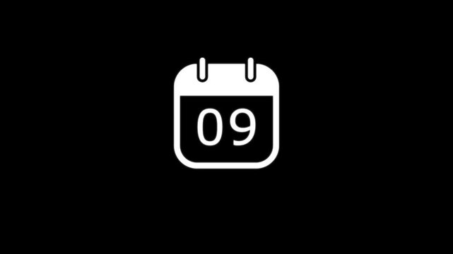 White calendar showing the number zero nine on black background
