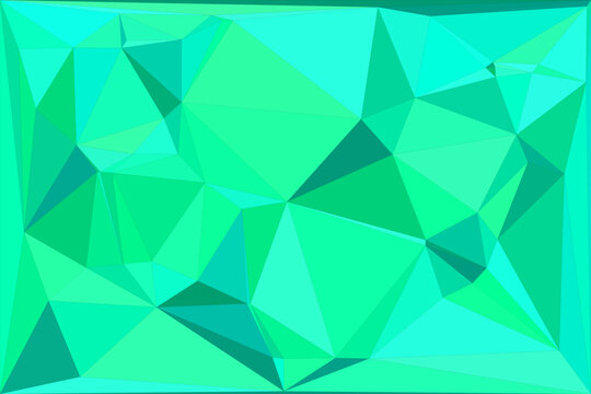 Abstract geometric triangular pattern background with vibrant shades of emerald green hue.