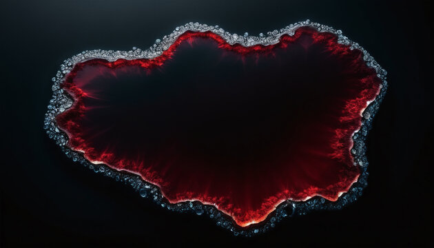 Abstract glowing crimson red volcanic geode on black background