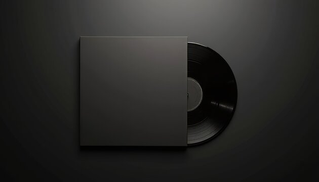 Black vinyl record in blank record sleeve mockup top view